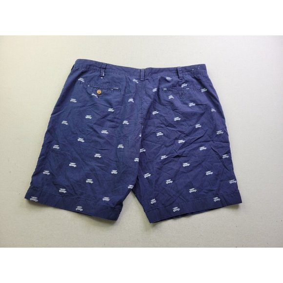 J. Crew Gramercy Men's 38 Navy Surf Car Print Chino Shorts Slit Pockets 8.5" Ins - Picture 8 of 10